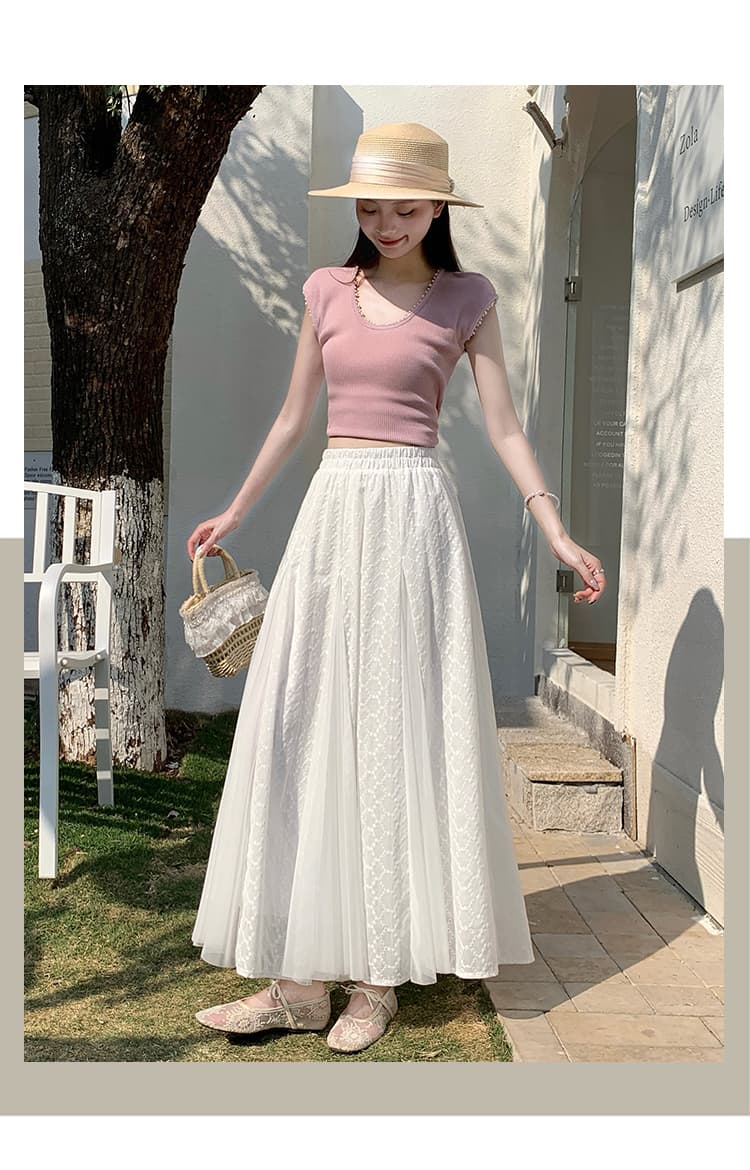 프랑스식 패치워크 레이스 반신 스커트 여성 봄 여름 새로운 허리밴드 슬림해 보이는 디자인 센스 작은 대중 큰 진자 한 마디 롱 스커트 상세 이미지 19