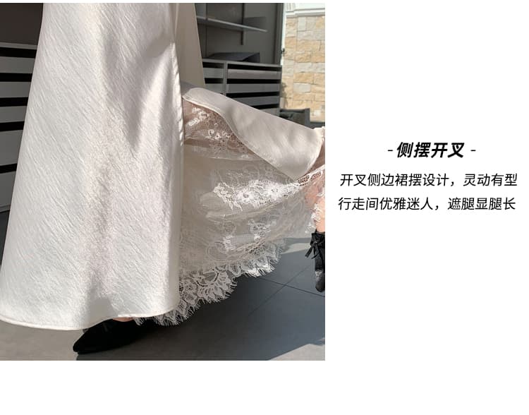 품격 고급 레이스 조각 새틴 측면 트임 반신 스커트 여성 2026 봄 새로운 슬림해 보이는 고급 센스 치마 상세 이미지 11