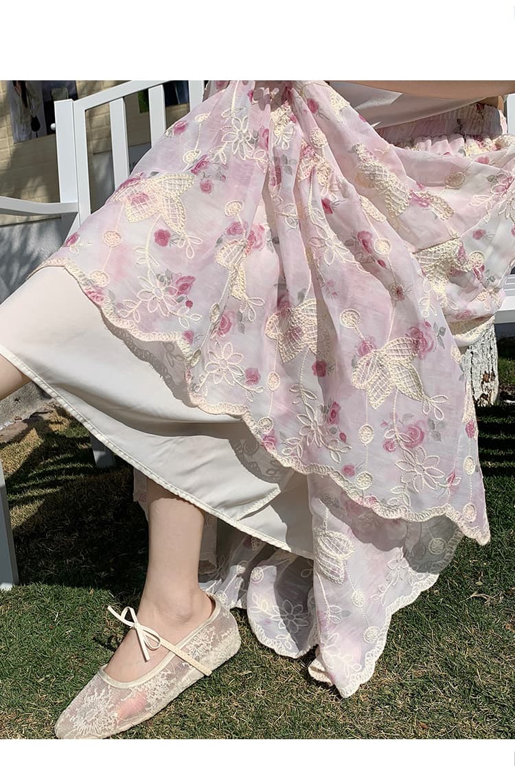 작은 청신 센 부서 전원 바람 무거운 작업 자수 반신 스커트 여성 여름 새로운 허리밴드 표지 넓적 다리 슬림해 보이는 중간 길이 스커트 상세 이미지 36