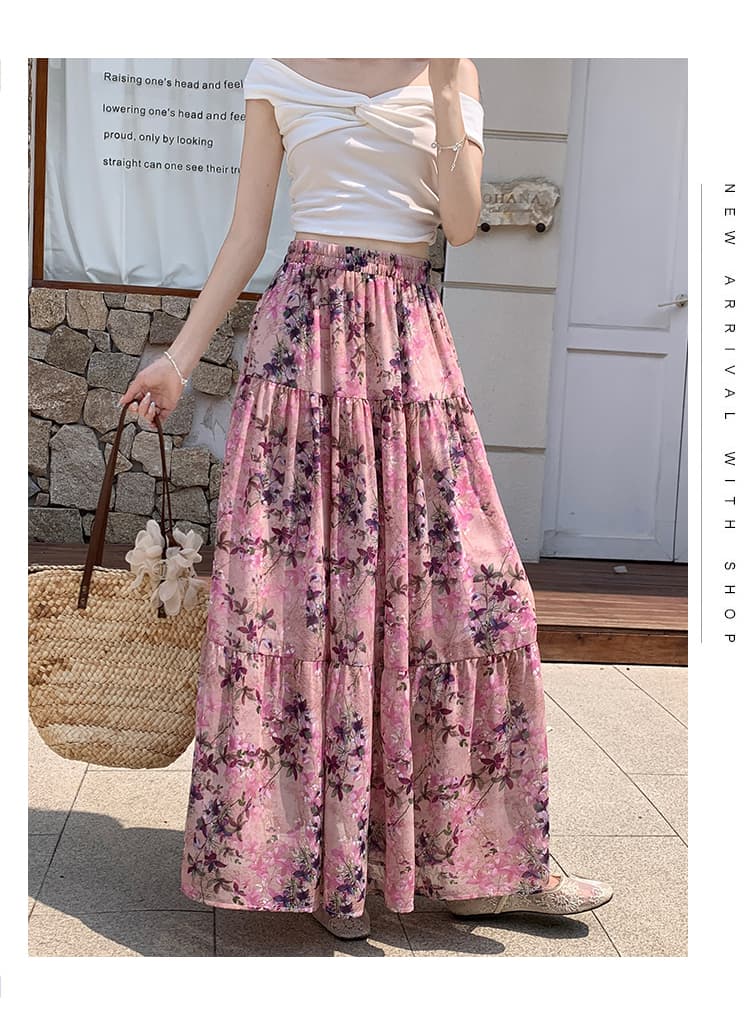 전원 바람 프린트 쉬폰 케이크 반신 스커트 여성 2026 봄 여름 새로운 프랑스식 레트로 큰 진자 롱 스커트 반 스커트 상세 이미지 35