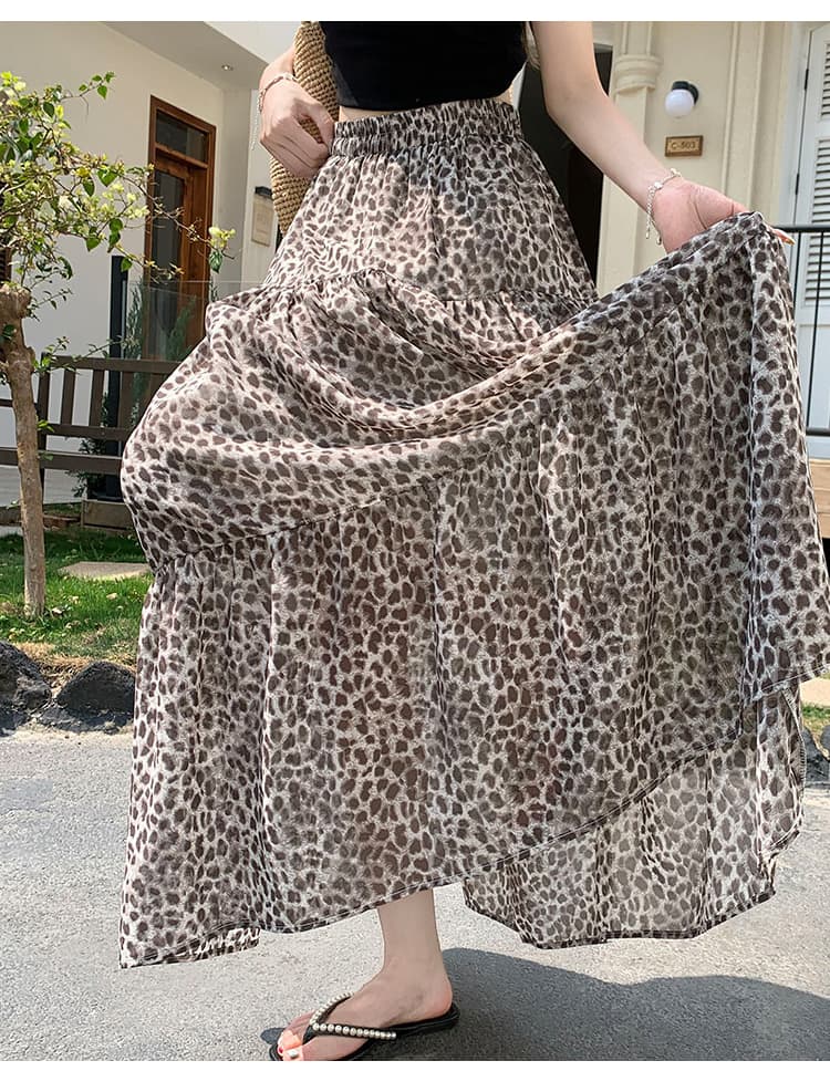 여름 새로운 고급 센스 레트로 레오파드 무늬 프린트 반신 스커트 여성 2026 새로운 프랑스식 큰 진자 케이크 드레스 롱 스커트 상세 이미지 29