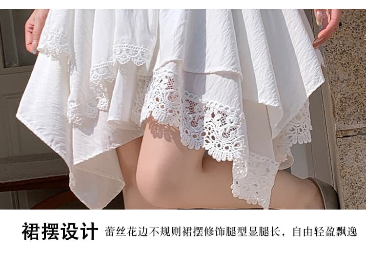 불규칙 패치워크 반신 스커트 여성 여름 새로운 디자인 센스 레이스 레이스 케이크 드레스 하이웨이스트 A라인 스커트 중간 스커트 상세 이미지 12