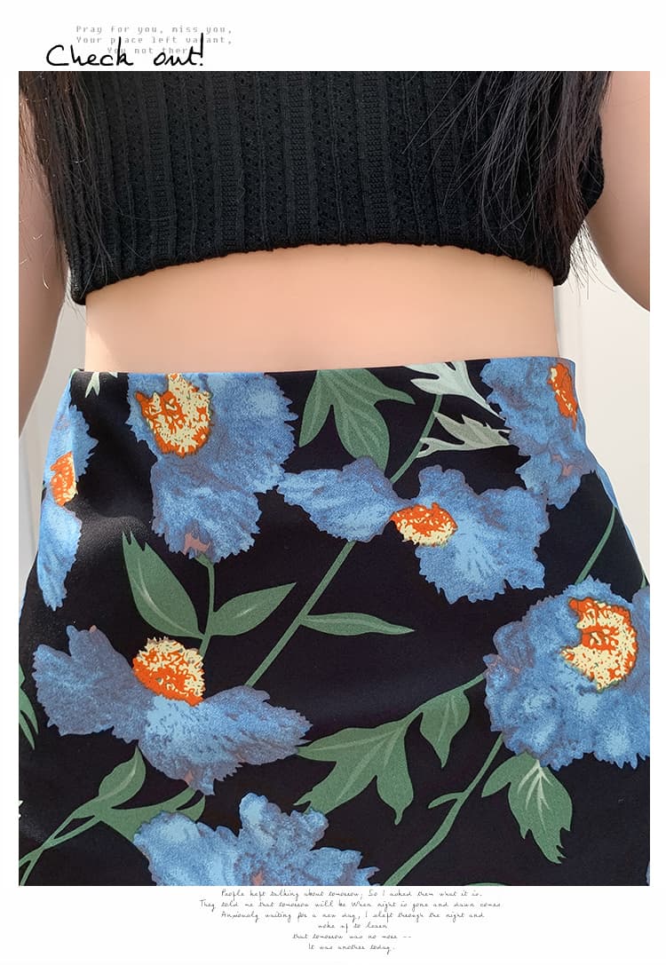 프린트 쉬폰 트임 인어 꼬리 꽃무늬 반신 스커트 여성 봄 여름 새로운 대 꽃 치마 휴가 롱 스커트 반신 스커트 상세 이미지 12