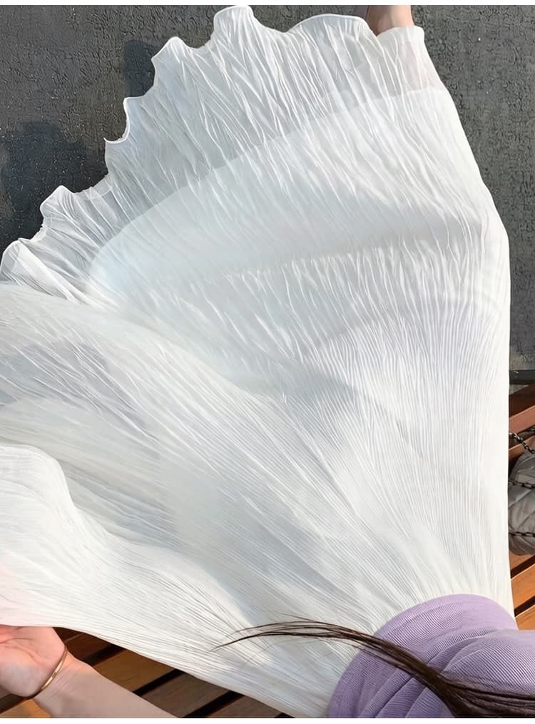 유럽 상품 무거운 작업 플리츠 볼륨 측면 꽃잎 망사 반신 스커트 슈퍼 요정 주름 질감 센스 플리츠 큰 진자 레이스 롱 스커트 상세 이미지 27