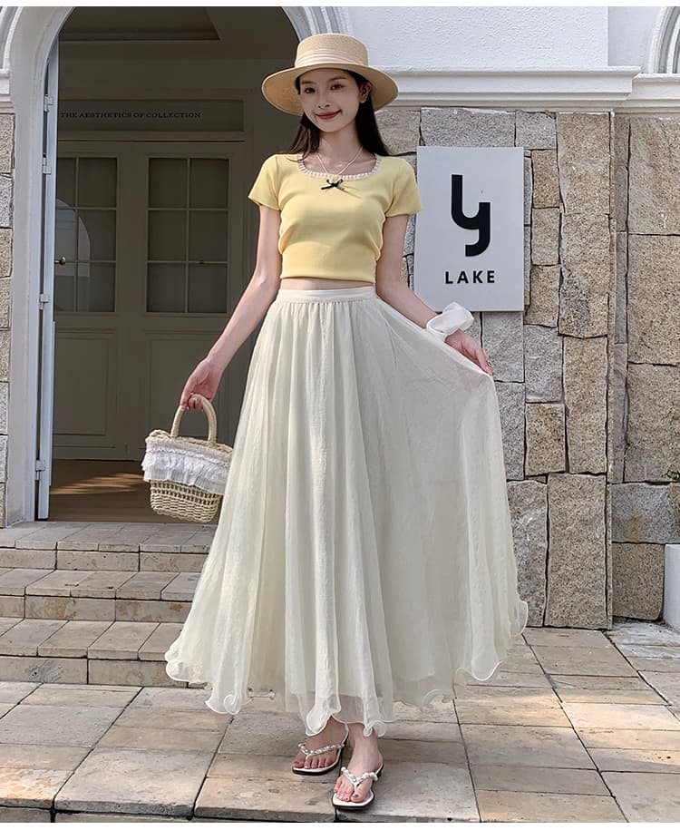 깃발 실 반신 롱 스커트 여성 여름 2026 새로운 물결무늬 측면 큰 진자 유럽 오간자 퍼프 스커트 부드러운 거즈 스커트 상세 이미지 57