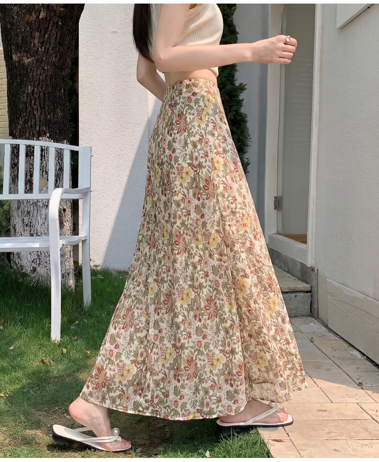 한 부서 품격 꽃무늬 반신 스커트 여성 여름 표지 넓적 다리 슬림해 보이는 도루 센스 한 마디 타이트 스커트 쉬폰 인어 꼬리 길다 치마 상세 이미지 26