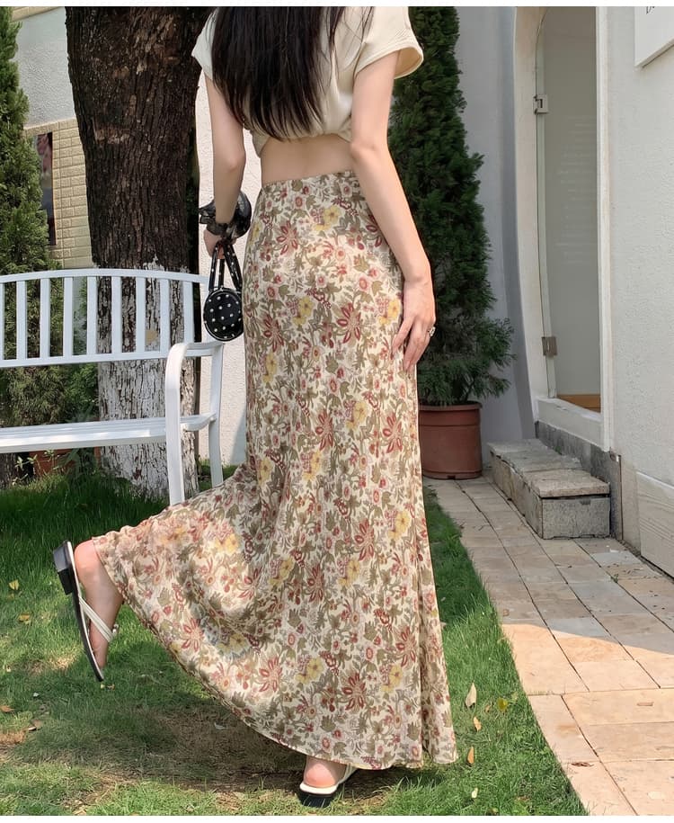 한 부서 품격 꽃무늬 반신 스커트 여성 여름 표지 넓적 다리 슬림해 보이는 도루 센스 한 마디 타이트 스커트 쉬폰 인어 꼬리 길다 치마 상세 이미지 27