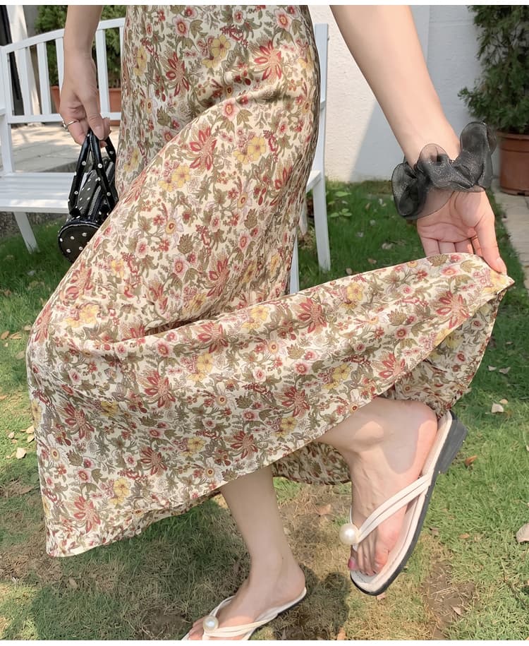 한 부서 품격 꽃무늬 반신 스커트 여성 여름 표지 넓적 다리 슬림해 보이는 도루 센스 한 마디 타이트 스커트 쉬폰 인어 꼬리 길다 치마 상세 이미지 28
