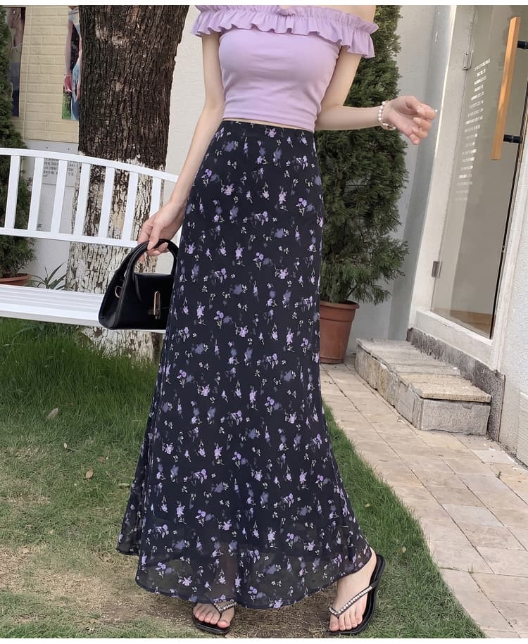 한 부서 품격 꽃무늬 반신 스커트 여성 여름 표지 넓적 다리 슬림해 보이는 도루 센스 한 마디 타이트 스커트 쉬폰 인어 꼬리 길다 치마 상세 이미지 34