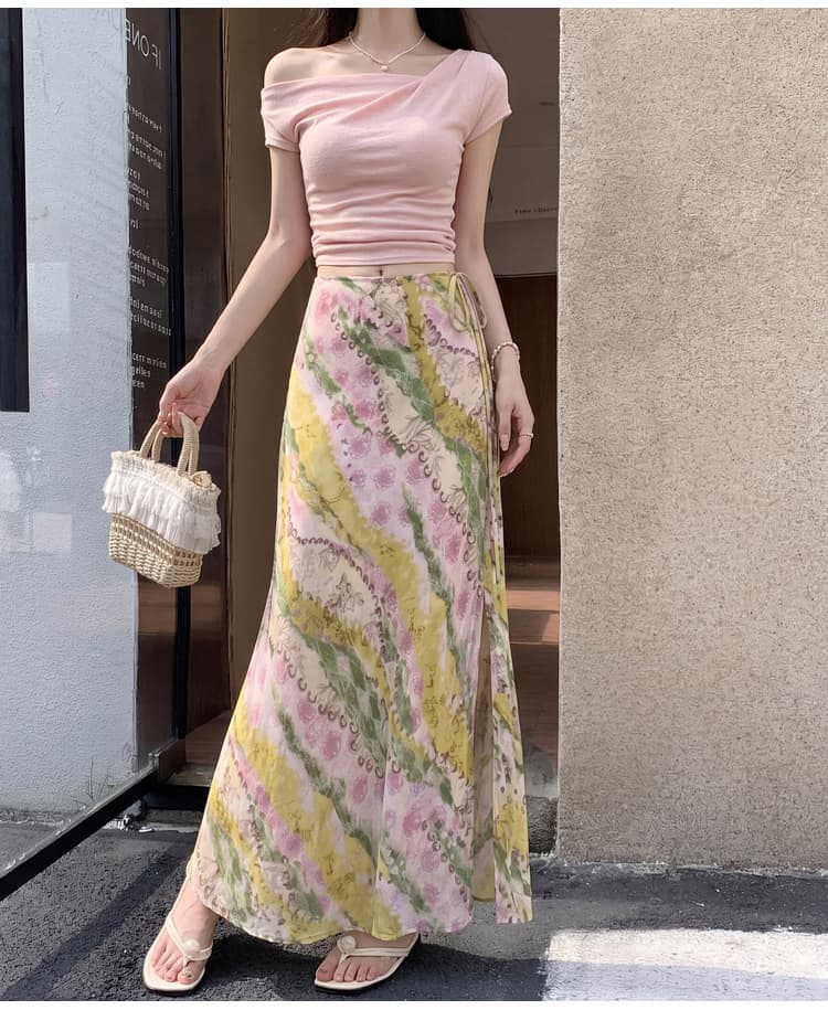 레트로 스트랩 프린트 반신 스커트 여성 2026 여름 새로운 허리밴드 슬림해 보이는 트임 길다 치마 상세 이미지 26