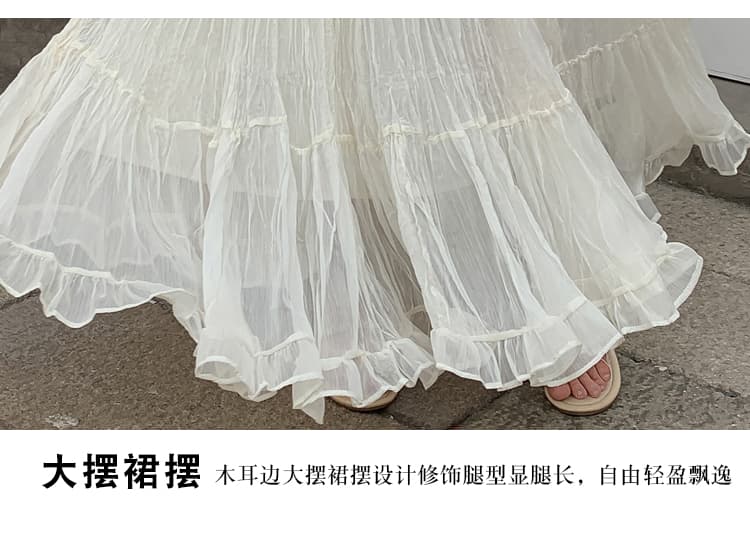 프랑스식 망사 플리츠 스커트 반신 스커트 여성 가을 작은 키 하이웨이스트 슬림해 보이는 도루 센스 한 마디 우산 치마 큰 진자 롱 스커트 상세 이미지 15