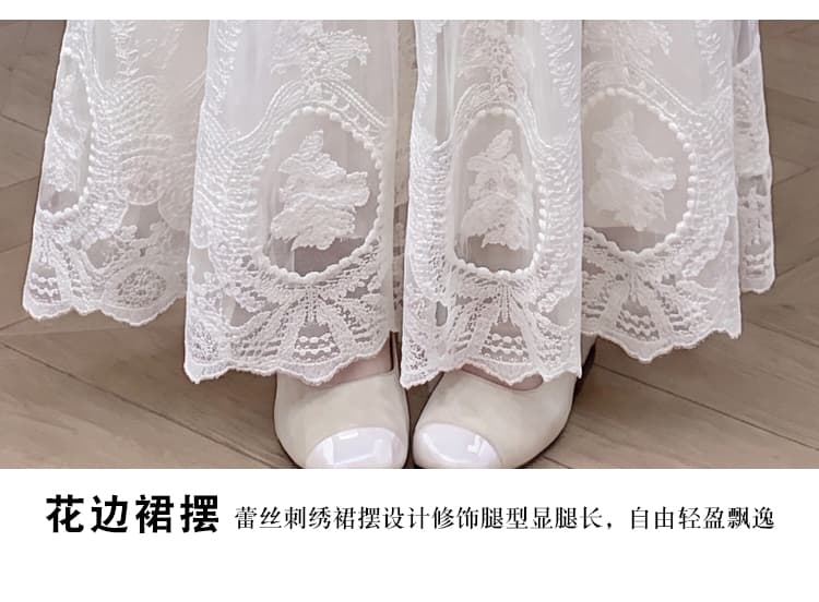 레이스 레이스 망사 반신 스커트 여성 가을 얇은 스타일 하이웨이스트 슬림해 보이는 품격 캐주얼 큰 진자 A라인 스커트 길다 치마 상세 이미지 13