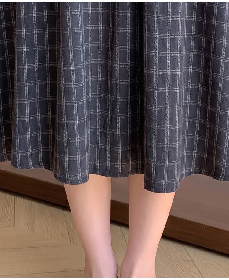 레트로 문예 체크무늬 반신 스커트 여성 조기 가을 밴딩 명중 가져 가라. 하이웨이스트 큰 진자 한 마디 표지 넓적 다리 슬림해 보이는 체크 스커트 상세 이미지 28