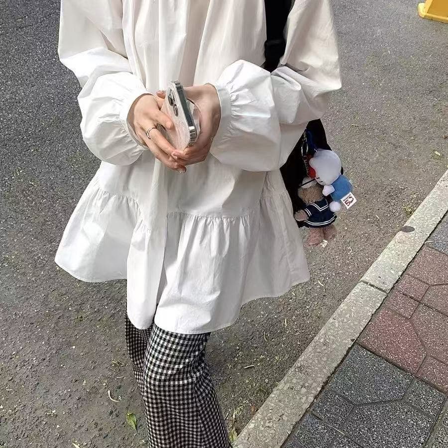 직접 만든 수 있습니다. 달콤한 수 있습니다. 소금 차 휴식 프랑스식 라운드 넥 벌룬 소매 루즈핏 프로필 모양 인형 치마 여성 드레스 2026 상세 이미지 4