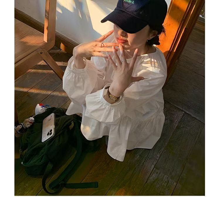 직접 만든 수 있습니다. 달콤한 수 있습니다. 소금 차 휴식 프랑스식 라운드 넥 벌룬 소매 루즈핏 프로필 모양 인형 치마 여성 드레스 2026 상세 이미지 5