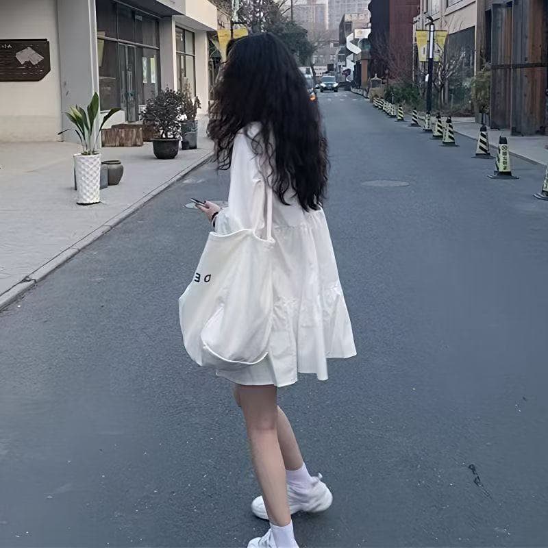 2026 가을 의상 새로운 작은 키 프랑스식 화이트 드레스 아이들 디자인 센스 작은 대중 긴팔 한 마디 셔츠 드레스 상세 이미지 3