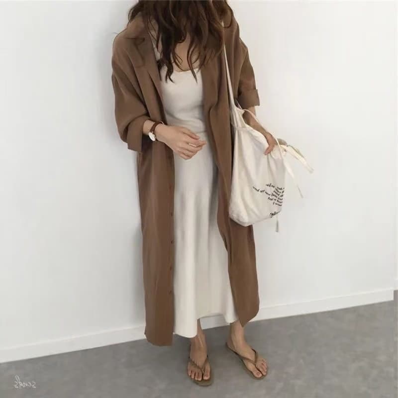 레이스업 셔츠 드레스 여성 단색 치마 2026 봄 새로운 한국 스타일 루즈핏 학생 프랑스식 명문 여성 드레스 트렌디 이미지 5