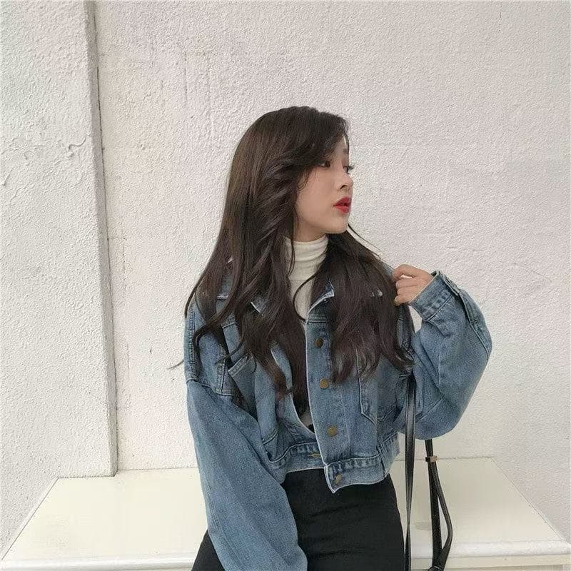새로운 가을 작은 외투 루즈핏 한국 스타일 쇼트 스타일 맨위 외국 가스 긴팔 다용도 인터넷 유명인 데님 재킷 여성 상세 이미지 4