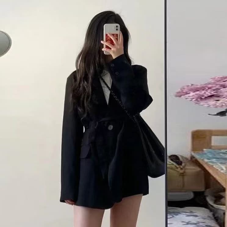베이지 색 작은 정장 여성 한국 스타일 루즈핏 봄 가을 검정색 블레이저 영국식 바람 튀김 거리 의류 ins 학생 상세 이미지 10