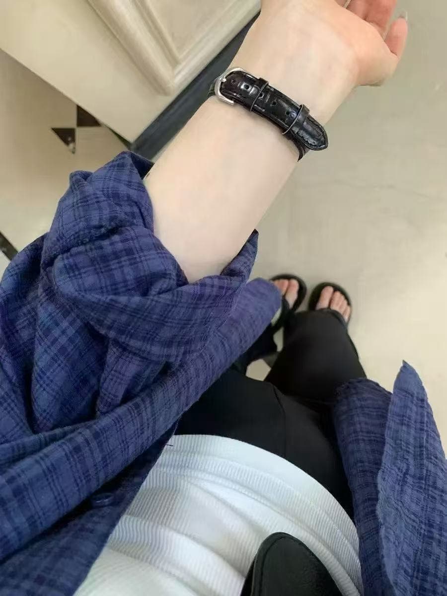 해군 체크무늬 여성 셔츠 재킷 여름 얇은 스타일 루즈핏 셔츠 맨위 자외선 차단 의류 여성 외출용 외부 가져 가라. 봄 가을 상세 이미지 3