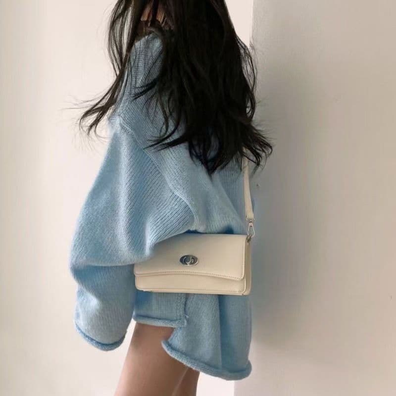 한국 chic 가을 새로운 레트로 루즈핏 느긋한 바람 V넥 볼륨 측면 트임 패션 풀오버 연령 감소 스웨터 여자 이미지 5