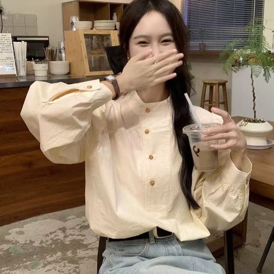 스탠드 칼라 셔츠 2026 봄 셔츠 새로운 표지 고기 슬림해 보이는 디자인 루즈핏 레트로 프랑스식 캐주얼 긴팔 맨위