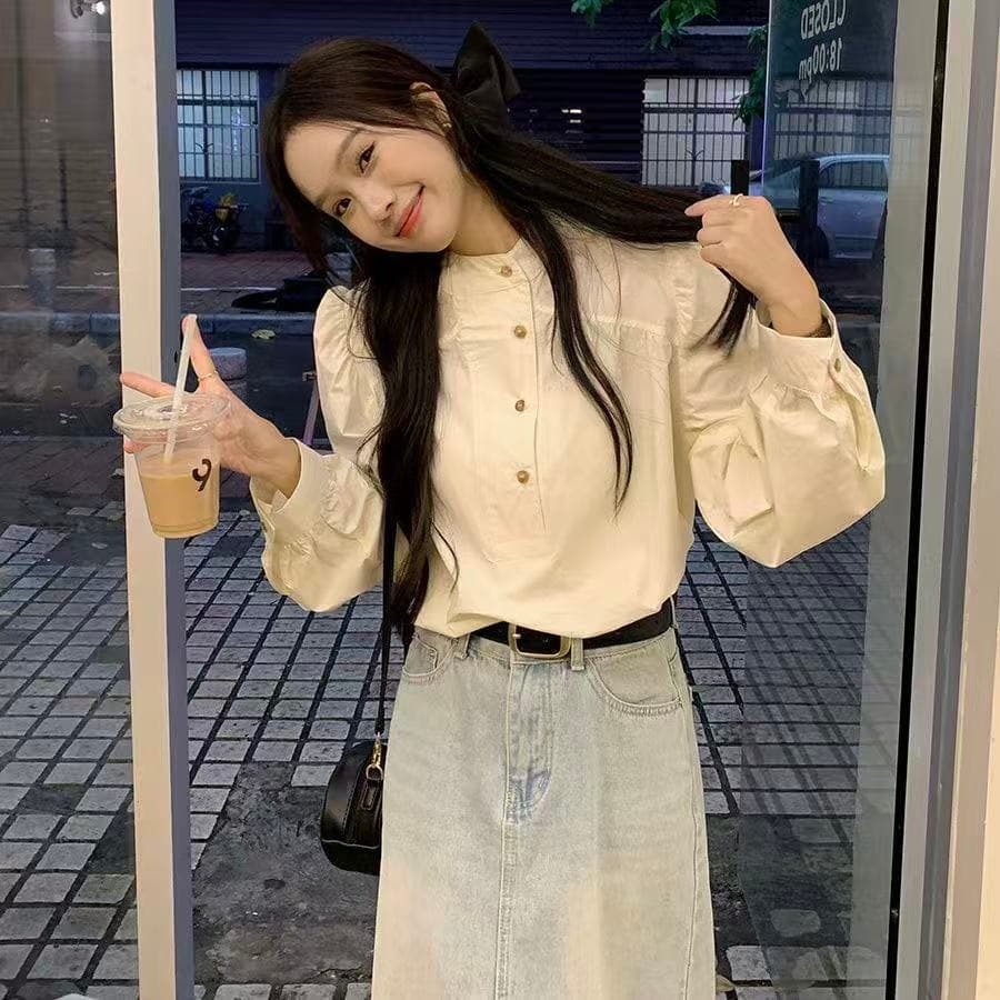 스탠드 칼라 셔츠 2026 봄 셔츠 새로운 표지 고기 슬림해 보이는 디자인 루즈핏 레트로 프랑스식 캐주얼 긴팔 맨위 이미지 4