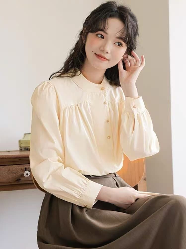 스탠드 칼라 셔츠 2026 봄 셔츠 새로운 표지 고기 슬림해 보이는 디자인 루즈핏 레트로 프랑스식 캐주얼 긴팔 맨위 상세 이미지 9