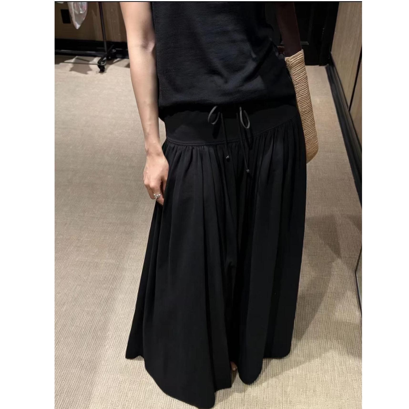 얇고 가벼운 호흡 센스 큰 진자 금액 펌프 로프 핀치 Pleat 넓은 다리 치마바지 캐주얼 바지 이미지 4