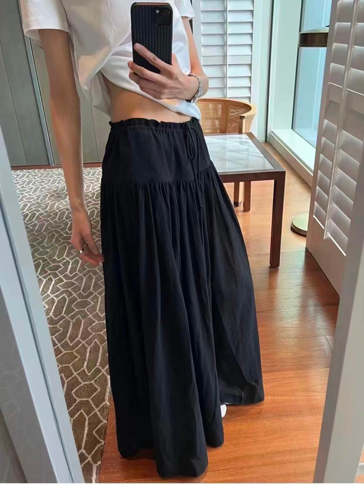 얇고 가벼운 호흡 센스 큰 진자 금액 펌프 로프 핀치 Pleat 넓은 다리 치마바지 캐주얼 바지 상세 이미지 1