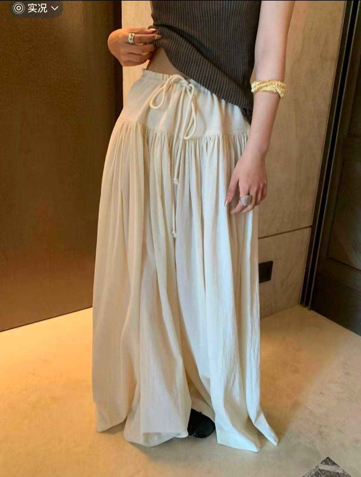 얇고 가벼운 호흡 센스 큰 진자 금액 펌프 로프 핀치 Pleat 넓은 다리 치마바지 캐주얼 바지 상세 이미지 2