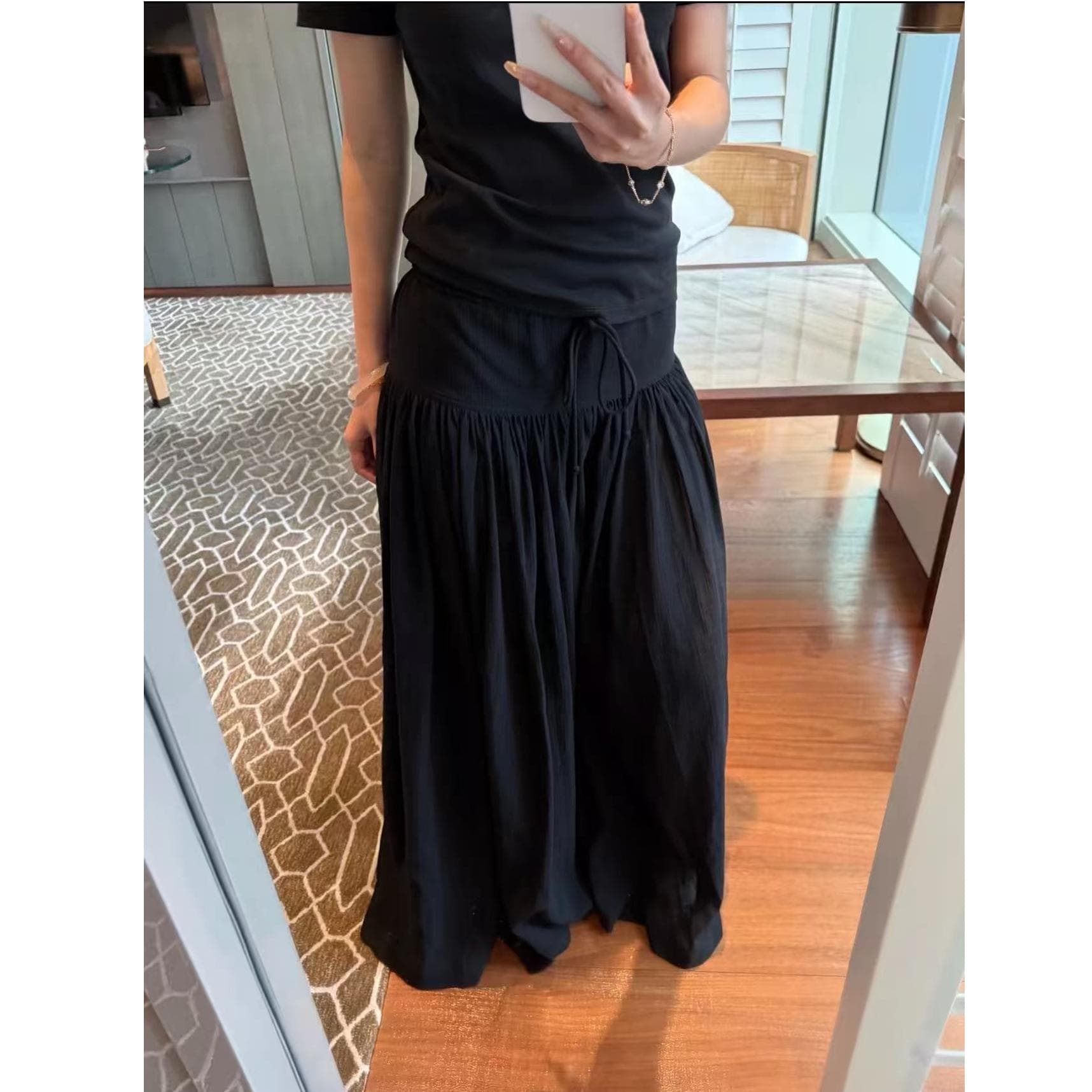 얇고 가벼운 호흡 센스 큰 진자 금액 펌프 로프 핀치 Pleat 넓은 다리 치마바지 캐주얼 바지 상세 이미지 8