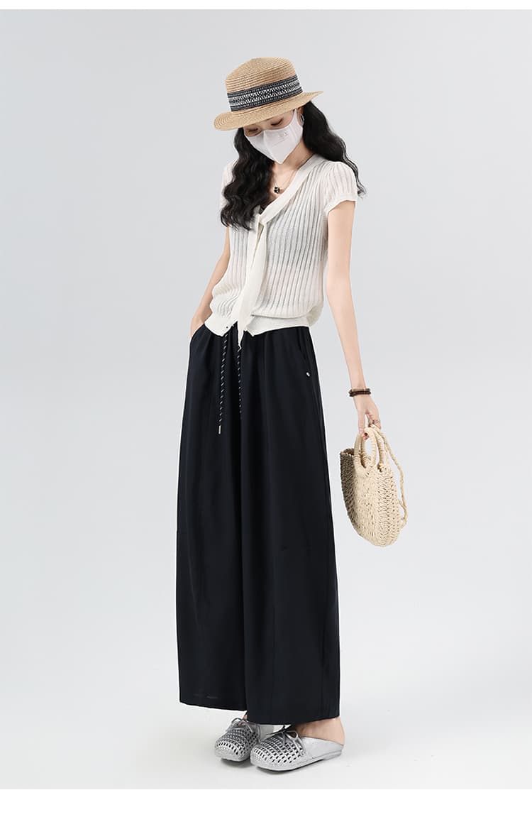 실사 2026 여름 새로운 작은 키 주간 실크 아마 와이드 레그 팬츠 하이웨이스트 슬림해 보이는 면 린넨 바지 얇은 스타일 9부 바지 상세 이미지 40