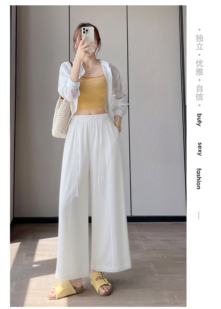 실사 레이스 조각 레이스 바지 얇은 스타일 와이드 레그 팬츠 다용도 도루 센스 9 포인트 인기 펌프 로프 공예 와이드 레그 팬츠 상세 이미지 22