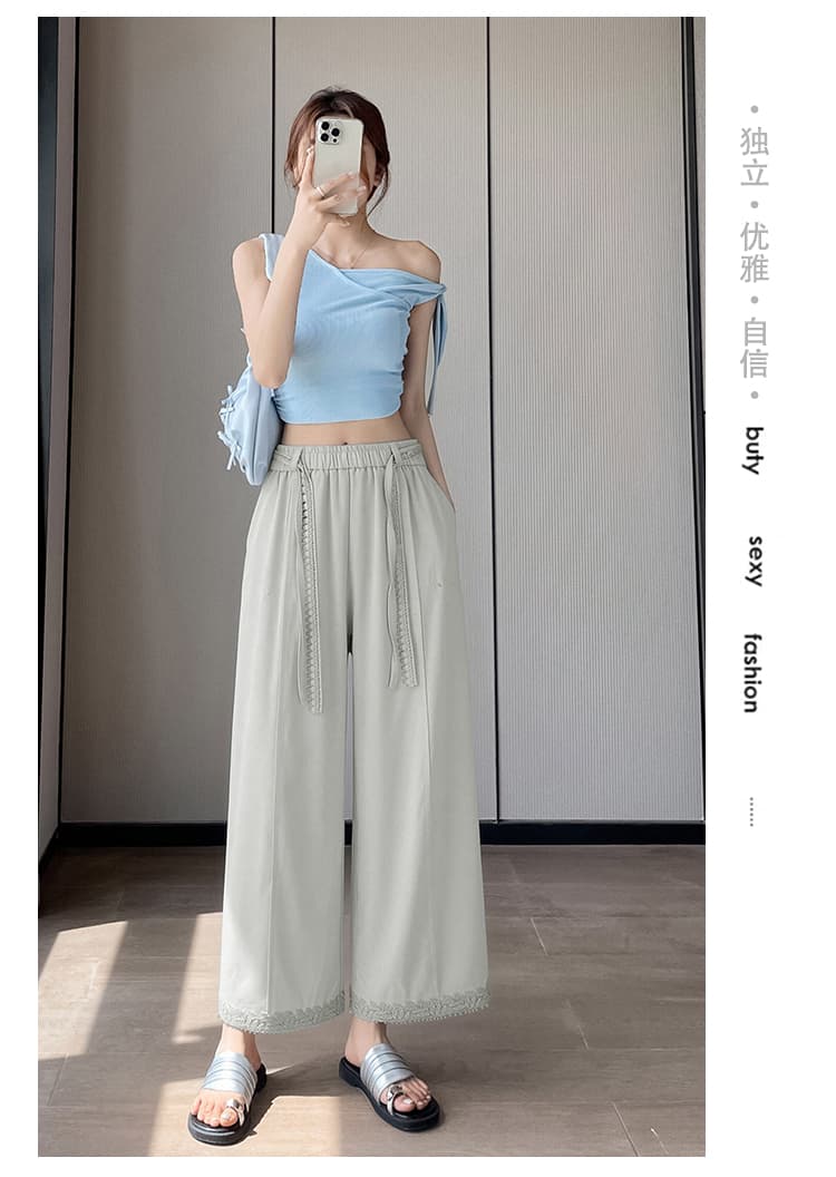 실사 레이스 조각 레이스 바지 얇은 스타일 와이드 레그 팬츠 다용도 도루 센스 9 포인트 인기 펌프 로프 공예 와이드 레그 팬츠 상세 이미지 38