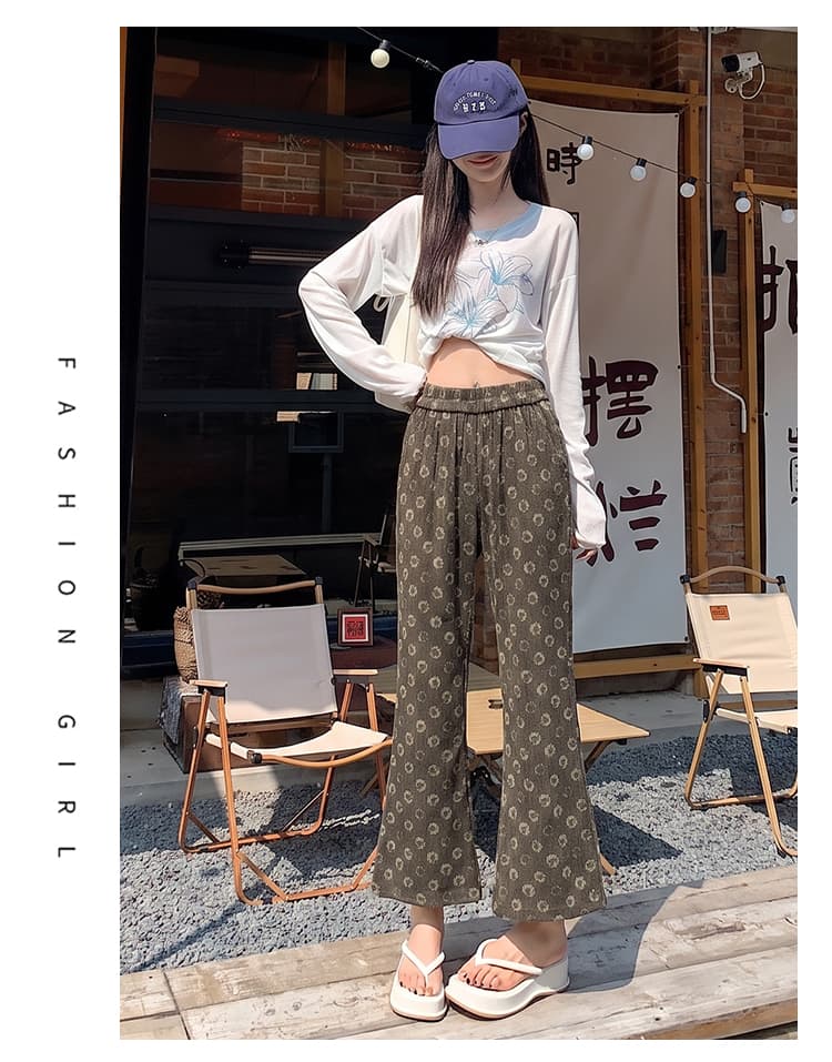 실사 오래된 돈 바람 프린트 헤일로 염색 작은 부츠컷 바지 여성 여름 얇은 스타일 레트로 꽃무늬 나팔 바지 면 린넨 8 점 바지 상세 이미지 16