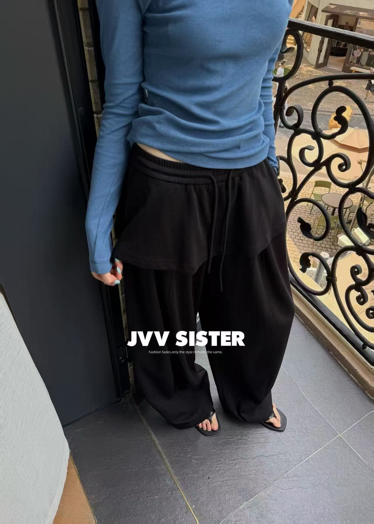 jvvsister 가을 겨울 웨이 바지 방귀 커튼 패치워크 캐주얼 바지 여성 루즈핏 슬림해 보이는 다용도 외국 가스 와이드 레그 팬츠 어린이 상세 이미지 4