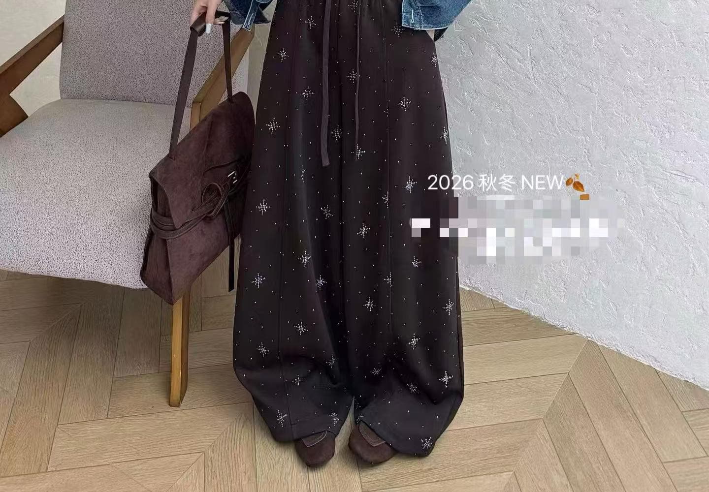 실사 2026 가을 겨울 새로운 한국 스타일 하이웨이스트 슬림해 보이는 루즈핏 핫픽스 넓은 다리 캐주얼 모통이 칼 바지 상세 이미지 5