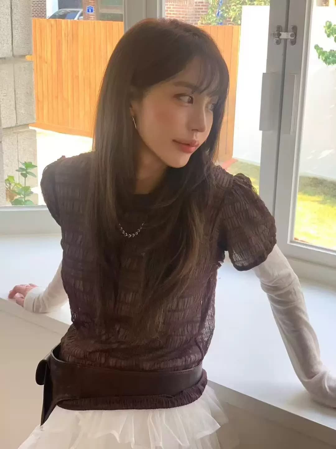 25 봄 여름 4 색 한국 ins 질감 센스 3 차원 주름 고유 한 레이스 반팔 거품 소매 티셔츠 맨위 일본식 상세 이미지 24