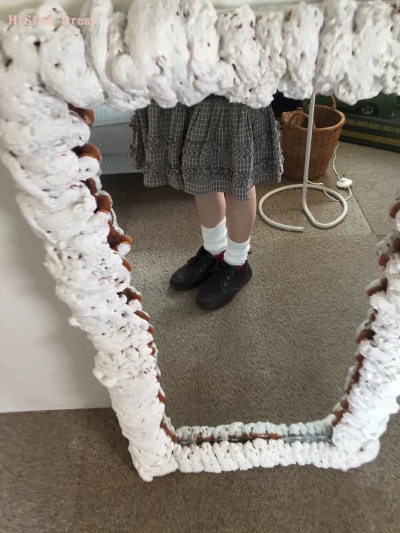 봄 여름 한국 소녀 목이버섯 레이스 펌프 Pleat 작은 격자 반신 스커트 미니 스커트 허리밴드 일본식 학원 스타일 상세 이미지 1