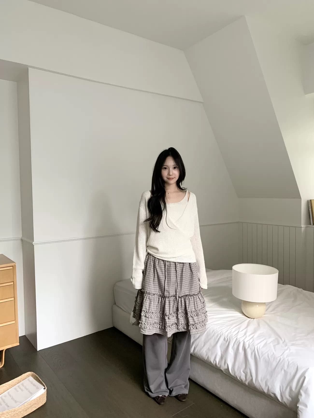봄 여름 한국 소녀 목이버섯 레이스 펌프 Pleat 작은 격자 반신 스커트 미니 스커트 허리밴드 일본식 학원 스타일 상세 이미지 3