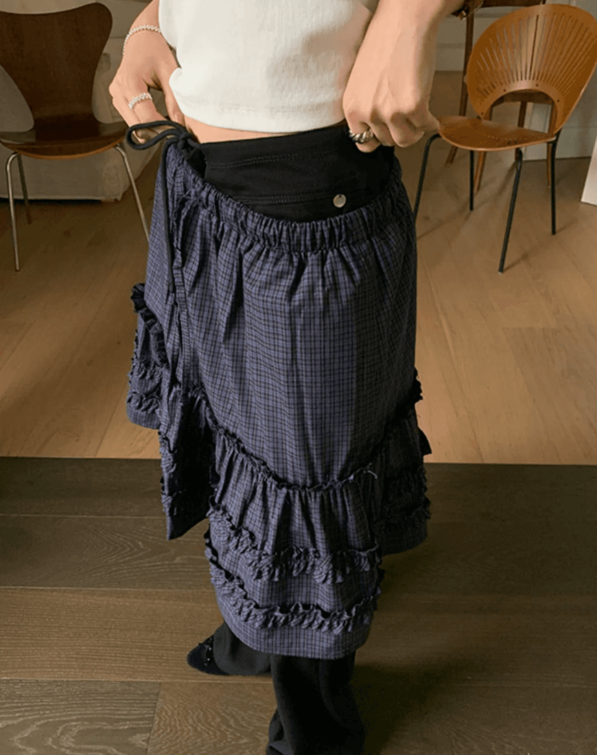 봄 여름 한국 소녀 목이버섯 레이스 펌프 Pleat 작은 격자 반신 스커트 미니 스커트 허리밴드 일본식 학원 스타일 상세 이미지 11
