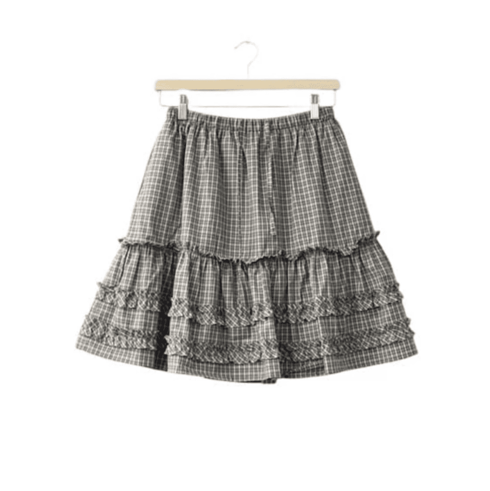 봄 여름 한국 소녀 목이버섯 레이스 펌프 Pleat 작은 격자 반신 스커트 미니 스커트 허리밴드 일본식 학원 스타일 상세 이미지 14