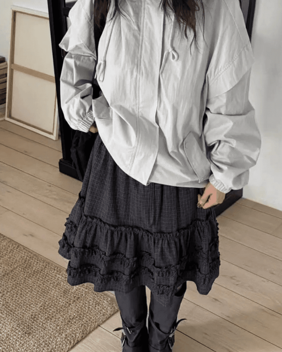 봄 여름 한국 소녀 목이버섯 레이스 펌프 Pleat 작은 격자 반신 스커트 미니 스커트 허리밴드 일본식 학원 스타일 상세 이미지 20