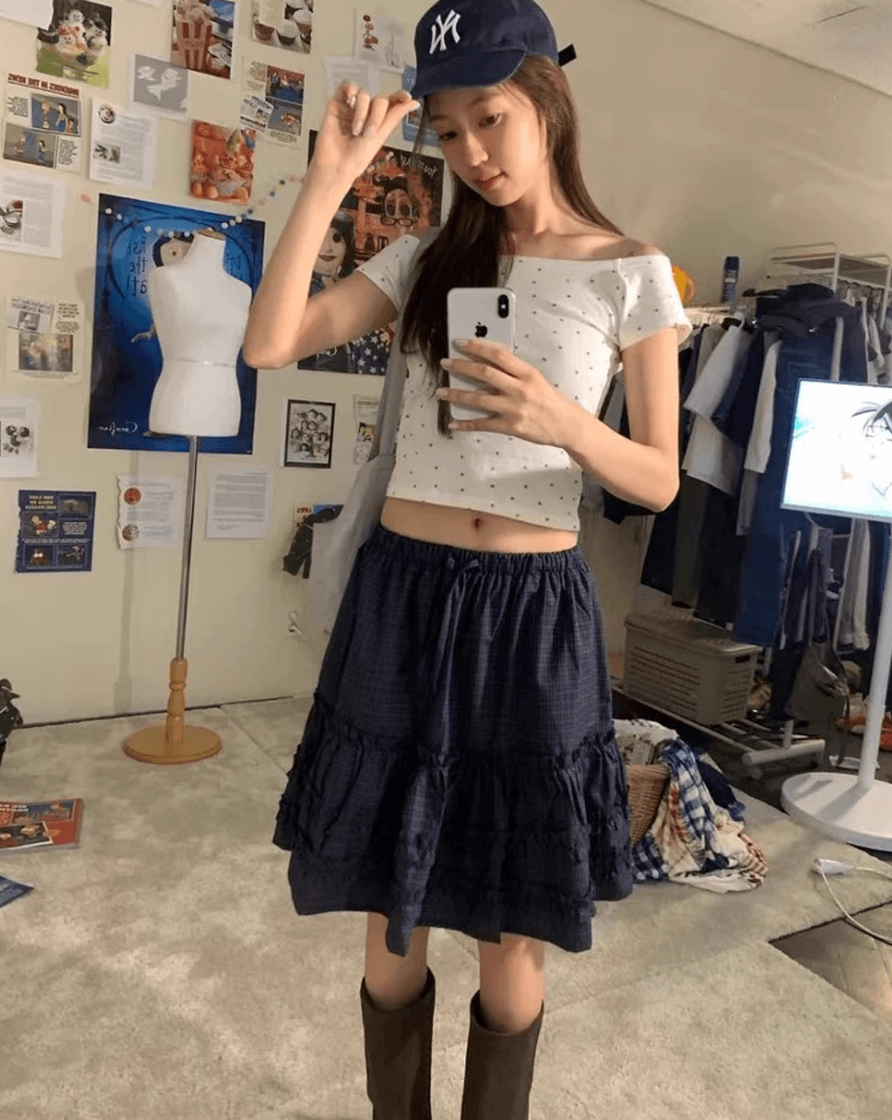 봄 여름 한국 소녀 목이버섯 레이스 펌프 Pleat 작은 격자 반신 스커트 미니 스커트 허리밴드 일본식 학원 스타일 상세 이미지 32