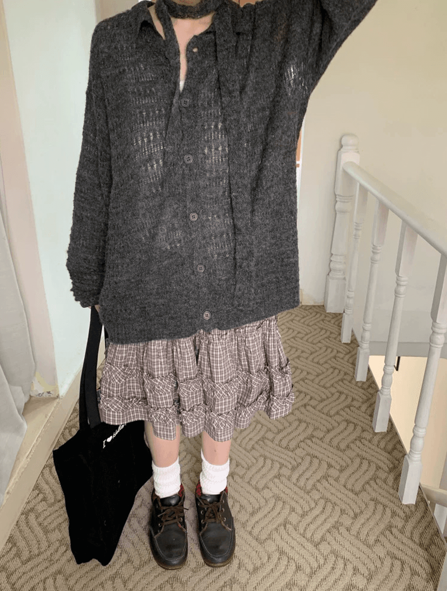 봄 여름 한국 소녀 목이버섯 레이스 펌프 Pleat 작은 격자 반신 스커트 미니 스커트 허리밴드 일본식 학원 스타일 상세 이미지 34