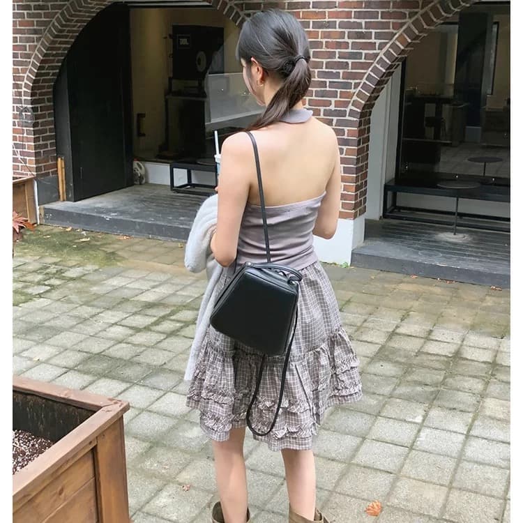 봄 여름 한국 소녀 목이버섯 레이스 펌프 Pleat 작은 격자 반신 스커트 미니 스커트 허리밴드 일본식 학원 스타일 상세 이미지 37
