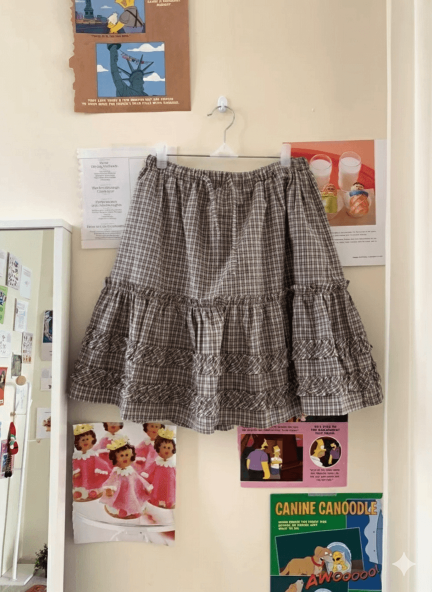 봄 여름 한국 소녀 목이버섯 레이스 펌프 Pleat 작은 격자 반신 스커트 미니 스커트 허리밴드 일본식 학원 스타일 상세 이미지 42