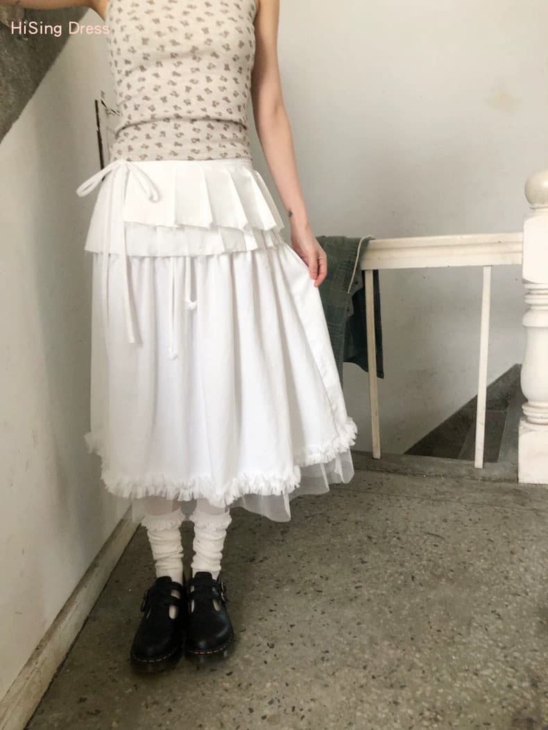 봄 여름 한국 ins 소녀 플리츠 미니 스커트 레이스업 스트랩 부담하지 마세요. 다용도 싱글 제품 랩스커트팬츠 치마 일본식 달콤함 상세 이미지 19