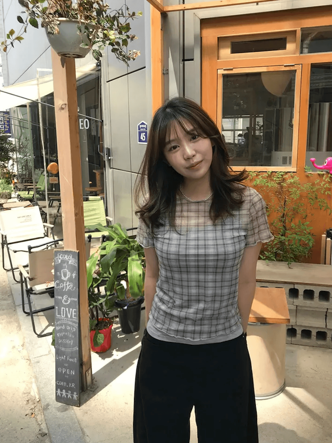 여름 한국 디자인 레트로 체크무늬 망사 프린트 반팔 볼륨 측면 티셔츠 맨위 일본식 소녀 체크무늬 상세 이미지 19
